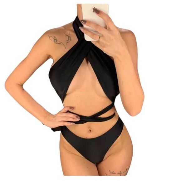 2 Piece Black Wrap Around Bikini - Picture 1 of 7